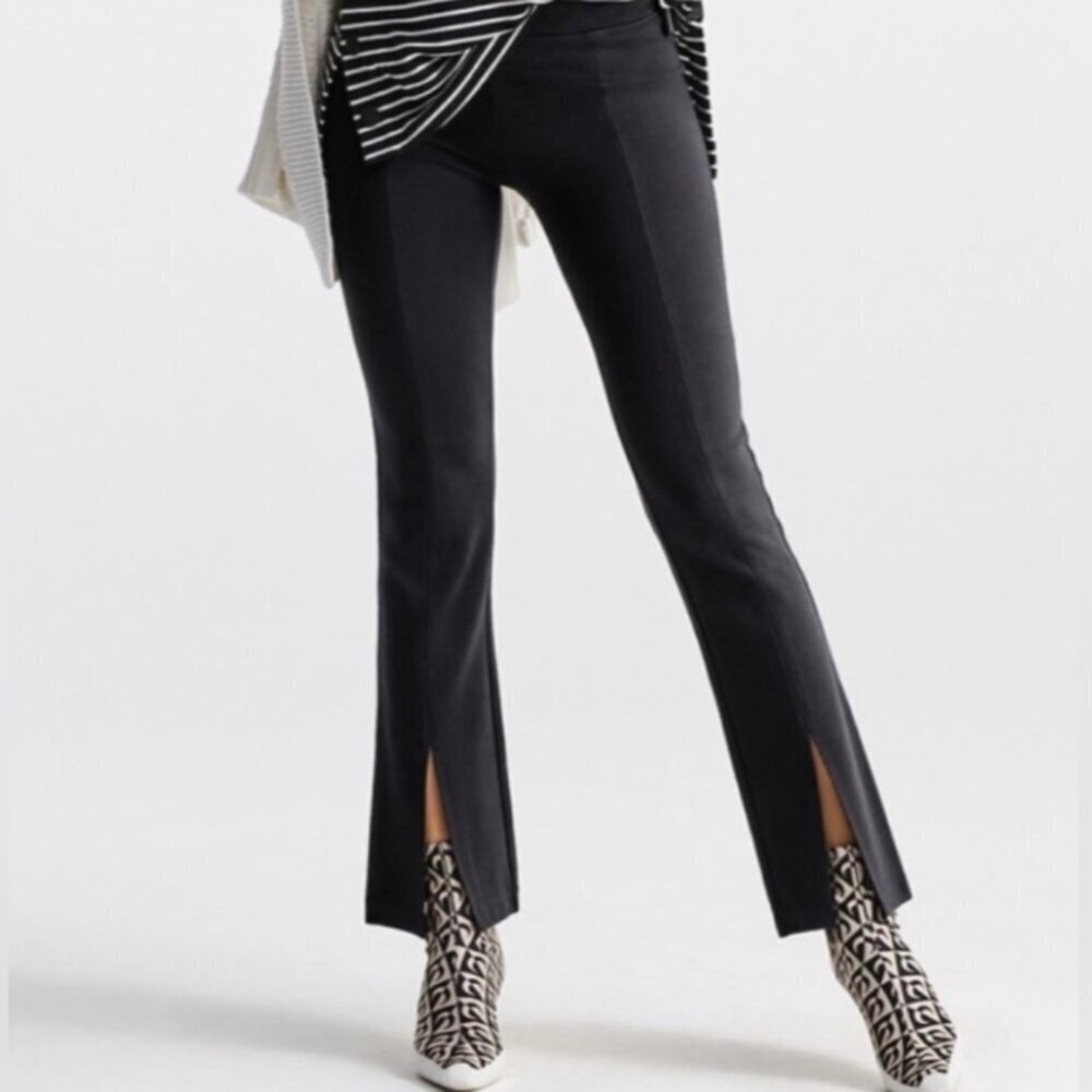 CAbi Flegging Split Hem Ponte Pants black flared knit stretch legging new Medium